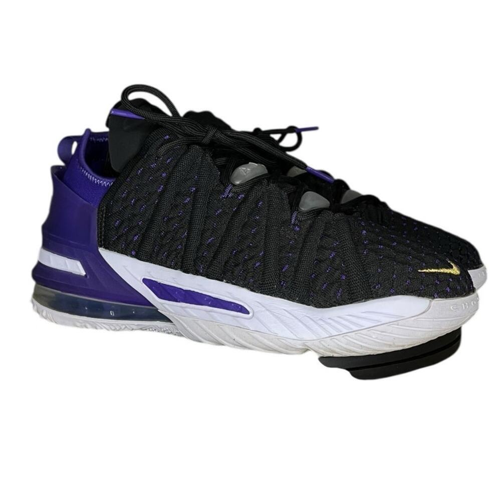 Boys Nike LeBron 18 GS Lakers CW2760-004 Knitposite Athletic Sneaker SZ 6Y Black - Picture 3 of 6